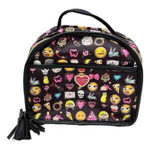 Betsey Johnson Emoji Purse Colorful Black Handheld Bag Top Handle Bow Tassel